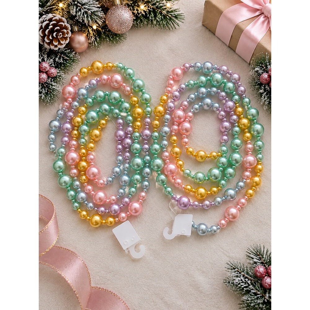 Hobby Lobby 2-Piece 68" Pastel Faux Pearl Christmas Garland 68" Pink Green Gold
